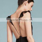 Plain Black Sexy Deep v Lace Short Sleeve Backless Evening Dress thumbnail-2