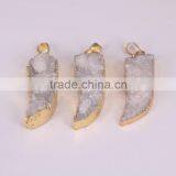 Druzy Quartz Stone Pendant Gold Plated Edged Horn Pendant Jewelry thumbnail-6