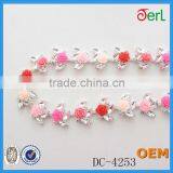 Wholesale New Style Silver Plating Clear Crystal Rhinestone Trim With Colorful Flower Plastic Pearl for Dresses thumbnail-6