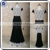 RSE210 Mermaid Lace Short Sleeve Black And White Bridesmaid Dress Two Color thumbnail-1
