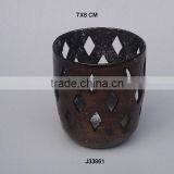 Metal Votive Made in Iron Two Tone Antique Brass and Silver Inside Basic Geomatric Pattern thumbnail-1