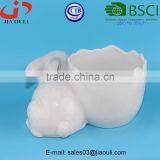 BSCI Audit Factory Dehua Porcelain Animal Flower Planters, White Ceramic Rabbit Plant Pots thumbnail-3