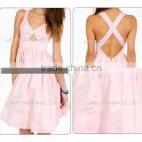 PINK STRAP CROSS RUFFLE Mature WOMEN SEXY MINI DRESS thumbnail-5