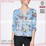Lady's New Summer Fashionable Printed V Neck Design Long Sleeve Models Short Sleeve Blouse thumbnail-1