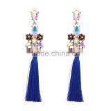 Bohemian Jewelry Rhinestone Gems With Long Colorful Tassel Charms Earrings for Women thumbnail-5