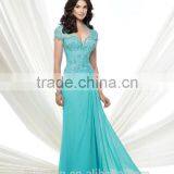 3 Colors Lace Cap Sleeve Chiffon Flowing Simple Long Dress thumbnail-1