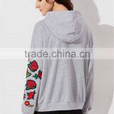 MGOO Custom Design Lightweight Drop Shoulder Heather Grey Embroidered Rose Applique Dolman Sleeve Hoodie thumbnail-2