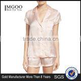 MGOO Plain Satin Pajamas Set Women Pyjama Set With Private Label White Piping Two Pieces Nightwear thumbnail-1
