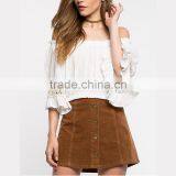 Short Sleeve Plain Textured Woven Women off Shoulder Blouse thumbnail-1