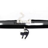 Wholesale Silver Plated Black Cat Velveteen Halloween Choker Necklace thumbnail-3
