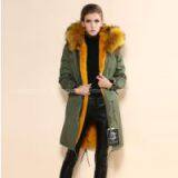 New Trendy Best Selling Army Green Shell Mature Coat Yellow Fur Coat for Women