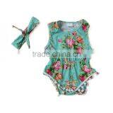 Customized Infant Size Sleeveless One Piece Floral Printed Baby Romper Organic Cotton thumbnail-1