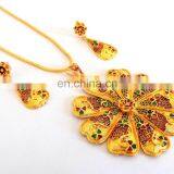 Traditional Look With Chain & Gold Plated Pendant Set-Meenakari Pendant Set-One Gram Gold Plated Pendant Set- Wholesale Jewelry thumbnail-5