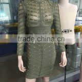 Summer dress gray black beige khaki long sleeve mesh sey party women beading bandage Dress Bandage Bodycon Women Wearing