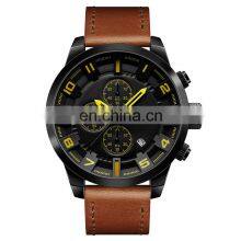 SKMEI 1309 my Brand Name Logo Custom Printed Watch Automatic Stopwatch Stainless Steel Case Back Water Proof Watch Leather Band thumbnail-1