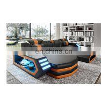 2021 Multi-functional Living Room Sofa Set Furniture Top Grain Leather Sectional Sofa With LED Light thumbnail-1