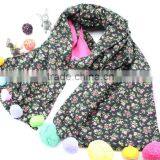Good Quality Cute Sweet Small Floral Print Colorful Pom Pom Balls Fashion Baby Girls Winter Scarf thumbnail-5