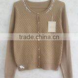 Lady Plaid Knitting Wear Beaded Long Sleeve Sweater Cardigan thumbnail-1