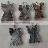 Natural Angel Shape Agate Druzy Quartz Pendant Plated Edge for Jewelry Decoration thumbnail-1