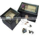 Luxury PU Leather Seeing-through Top Wooden Watch Boxes With 2- 3 Slots thumbnail-3