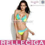 2016 RELLECIGA New Neon Yellow + Blue Floral Lace Bikini Swimsuit With Triangle Top and Brazilian Cut Scrunch B