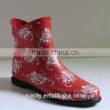 Sexy Red Ankle Female Floral Rubber Rain Boots thumbnail-1