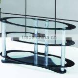 CHEAPER DESIGN LCD TV STAND TV SHELF METAL FRAME BLACK GLASS thumbnail-3