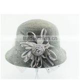 2015 Grey New Fashion Fedora Cap Handmade Straw Hats High Quality Old Women Bucket Flower thumbnail-3
