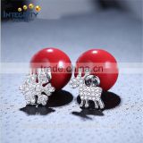 14mm red coral beaded christmas snowflake and cute deer gift 925 sterling silver double sided silver earring