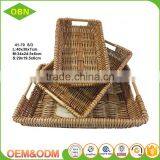 Cheap Wholesale Set 3 Handmade Natural Flat Trays Rattan Wicker Fruits Bread Basket thumbnail-4