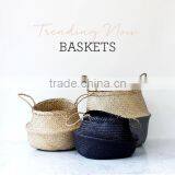 Black Seagrass Storage Basket/ Belly Seagrass Baskets for Home Decor