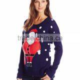 Women White Stripe Blue Sweater 3D Big Belly Santa Pattern Christmas Sweater Knitting Patterns thumbnail-1