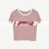 2017 Round Neck Short Sleeves Striped T-shirt Women Sexy Midriff Tank Tops thumbnail-5