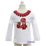 Polka Dots Collar Bling Red Number 1 2 3 4 5 6 White Long Sleeves Top thumbnail-4