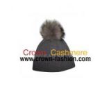 women knitted winter pure cashmere cable hats with fox/raccoon fur