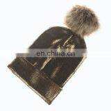 Adult Hair Ball Bronzing Pure Color Knitted Hat Men and Women Fashion Warm Ear Protection Hat thumbnail-3