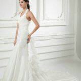 Halter Top Fit and Flare Taffeta Wedding Dresses With Pickups thumbnail-3