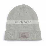 Custom Stripe Beanie With Custom Patch Label Grey Beanie Hats thumbnail-1