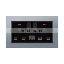 Universal Type 146 Double 3 Pin Wall Socket With Switch Aluminum Alloy Panel Sockets And Switches Electrical With LED Light thumbnail-4