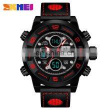 SKMEI Brand 1371 Stainless Steel Back Genuine Leather Mens Analog Quartz Watches thumbnail-1