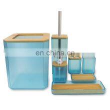 New Design Translucent 7-piece Plastic Bamboo Decorative Bathroom Accessories Set thumbnail-1