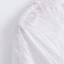 Summer New Women's White Fashionable Hollow Embroidery V-neck Short Sleeved Dress Midi Dress thumbnail-4