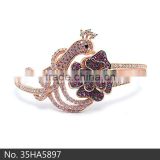 2015 latest design peafowl 925 sterlling silver bangle latest fashion bangles jewelry rose gold colored zircon bangles SLS