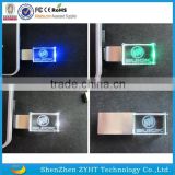 2016 hot sell products promotion gift mini glass crystal usb flash drive with LED light 3D custom logo laser engraved