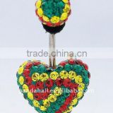 Crystal Belly Rings, with Stainless Steel and Polymer Clay, Round, Multicolor, Size: 27mm long(SWAR-G017-2)