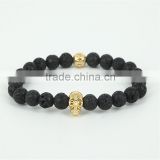 KJL-0099 Hot Fashion Pourlar Skull Head Beads Bracelet With 8mm Black Lava Stone Beads,wholesale Jewelry