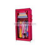 Rose Red Fabric Cupboard Bedroom Rack Shelve Rail Clothes Storage Wardrobe thumbnail-1