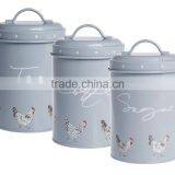 Powder-Coated Retro Metal Tea Coffee Sugar Can Candy Bean Nuts Set of 3 Storage Canister thumbnail-4