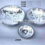 Cast Aluminum Round Bowl With Enamel Wtih White and Silver Enamel