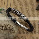 Fashion Mens Jewelry Customrized Logo Stainless Steel Beads Leather Bracelet thumbnail-3